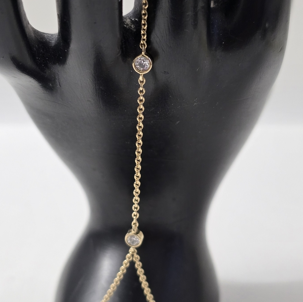 Gold Sterling Silver 925 Slave Chain Bracelet With Ring - Picture 4 of 11